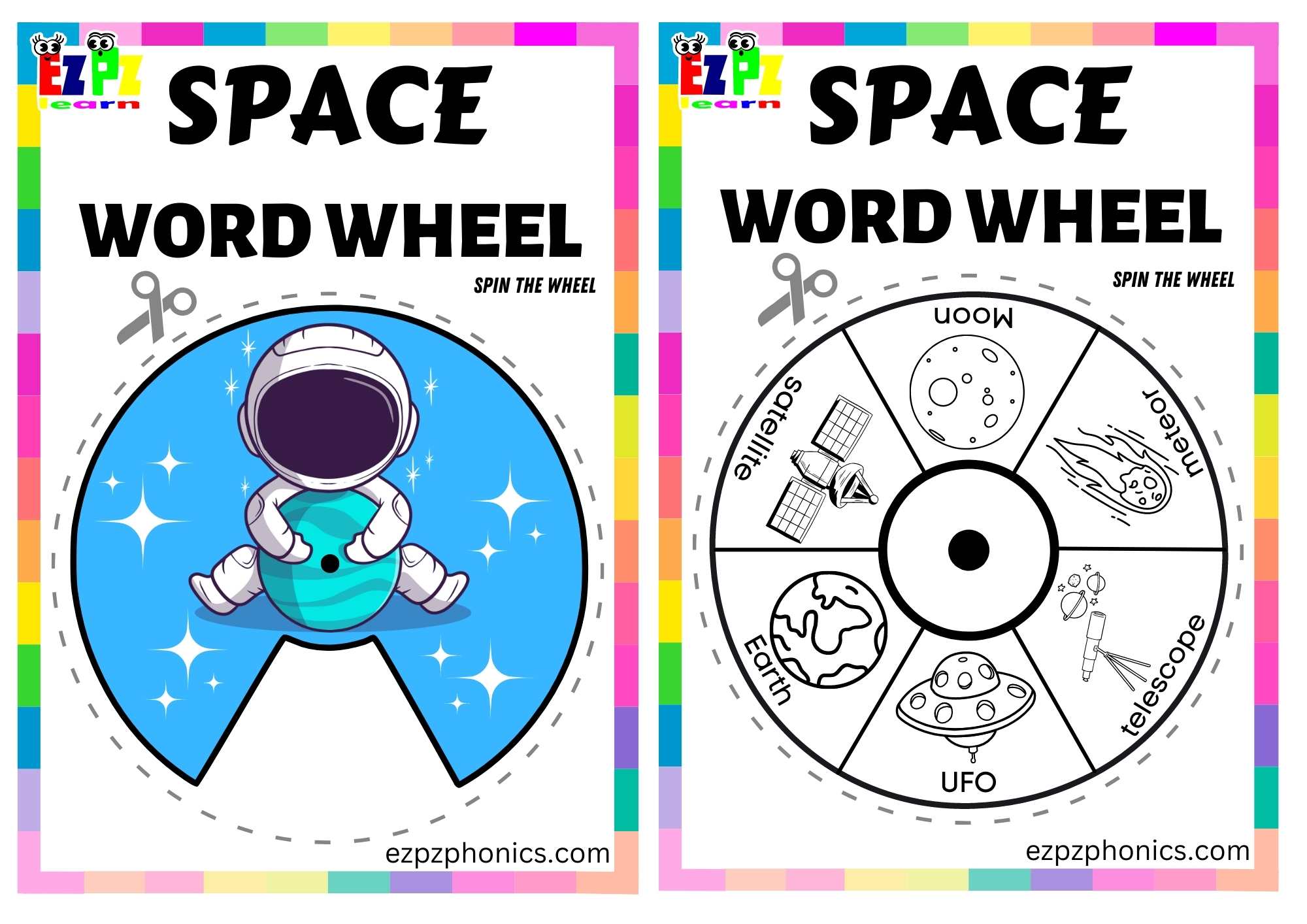 Space Word Wheel Coloring Activity
